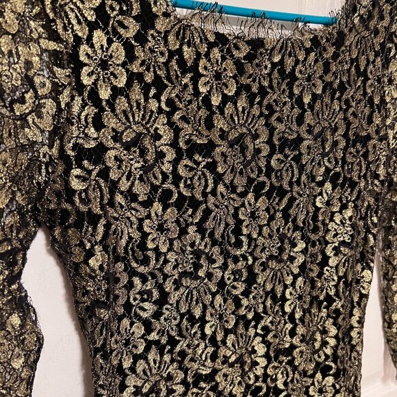 DVF Diane Von Furstenberg Zarita Gold Black Lace Dress - Picture 1 of 9